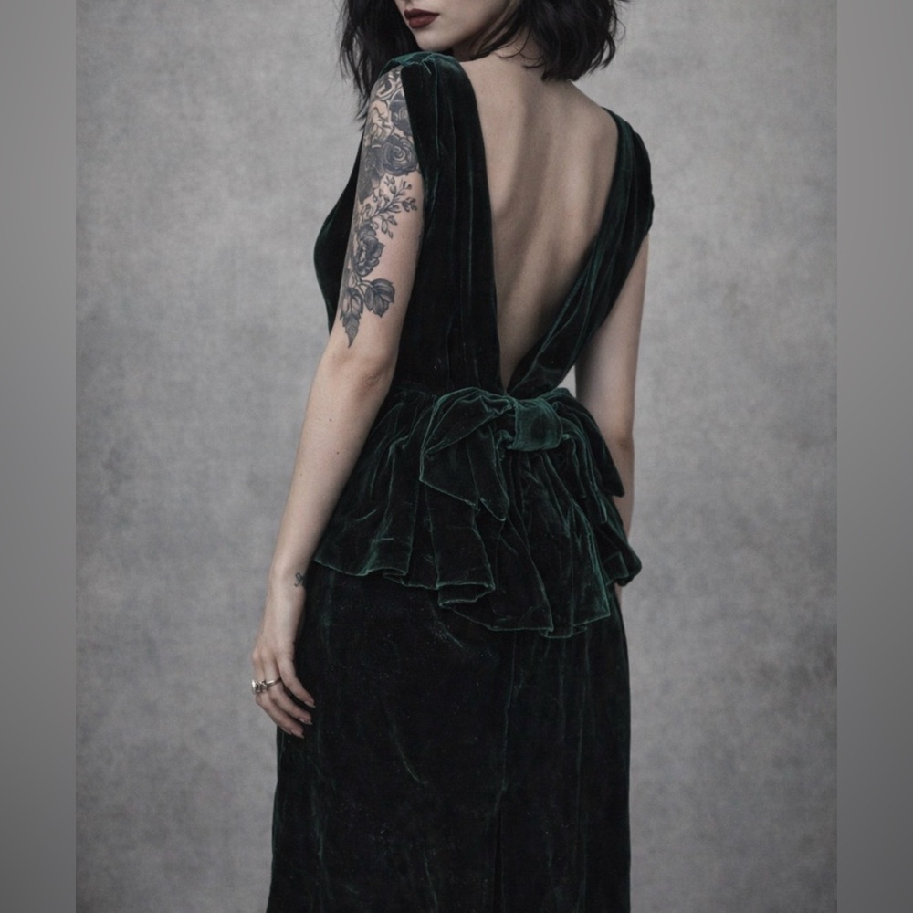 vintage handmade emerald green velvet dress dark fairy grunge small whimsygoth